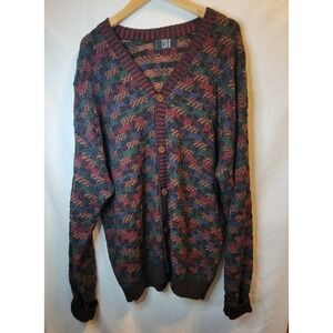 Vintage TSR USA Cardigan Sweater Mens Large 3D Chunky Knit Button Down 80s 90s